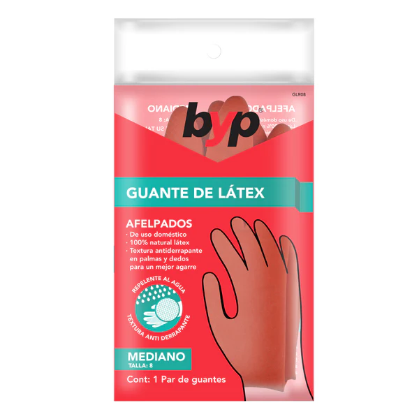 GUANTE LATEX 100% USO DOMESTICO MEDIANO (TALLA 8)